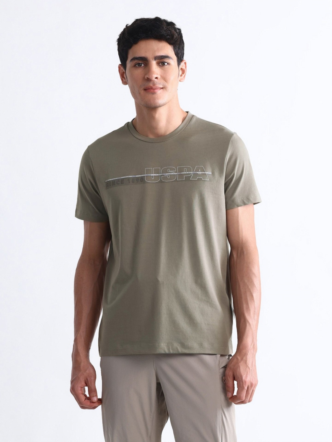 USPA Sport Men Typography Printed Round Neck Cotton Slim Fit T-shirt