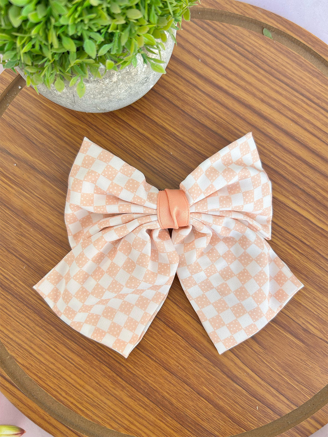 Radhya Accessories Women Checked Jumbo French Barrette Hair Bow Clip