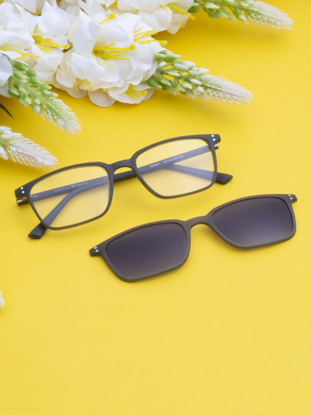 Ted Smith Unisex Green-Purple Rectangular Clip On Frames Clip On Sunglasses With Polarized Lens