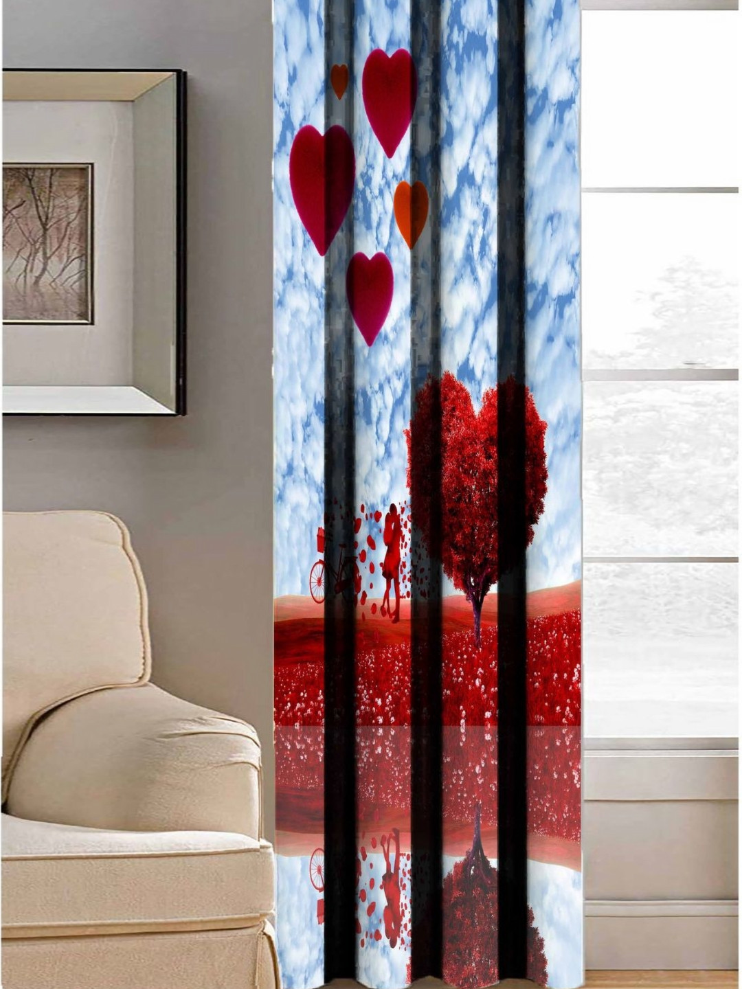 Aura Blue & Red Quirky Printed Light Blocking Door Curtain