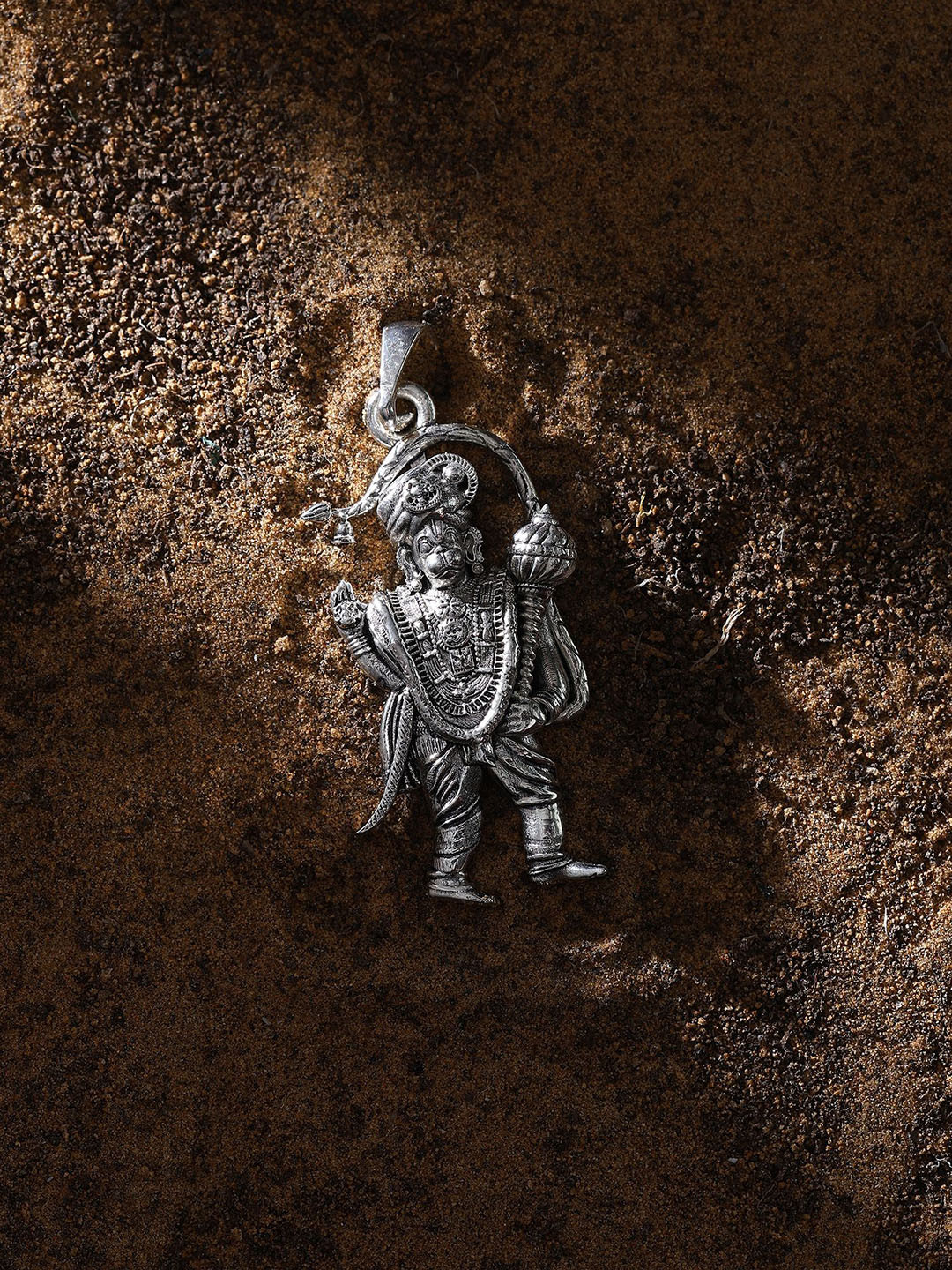 Exotic India Sterling Silver Sri Ashtamsa Varadha Anjaneyar Pendant