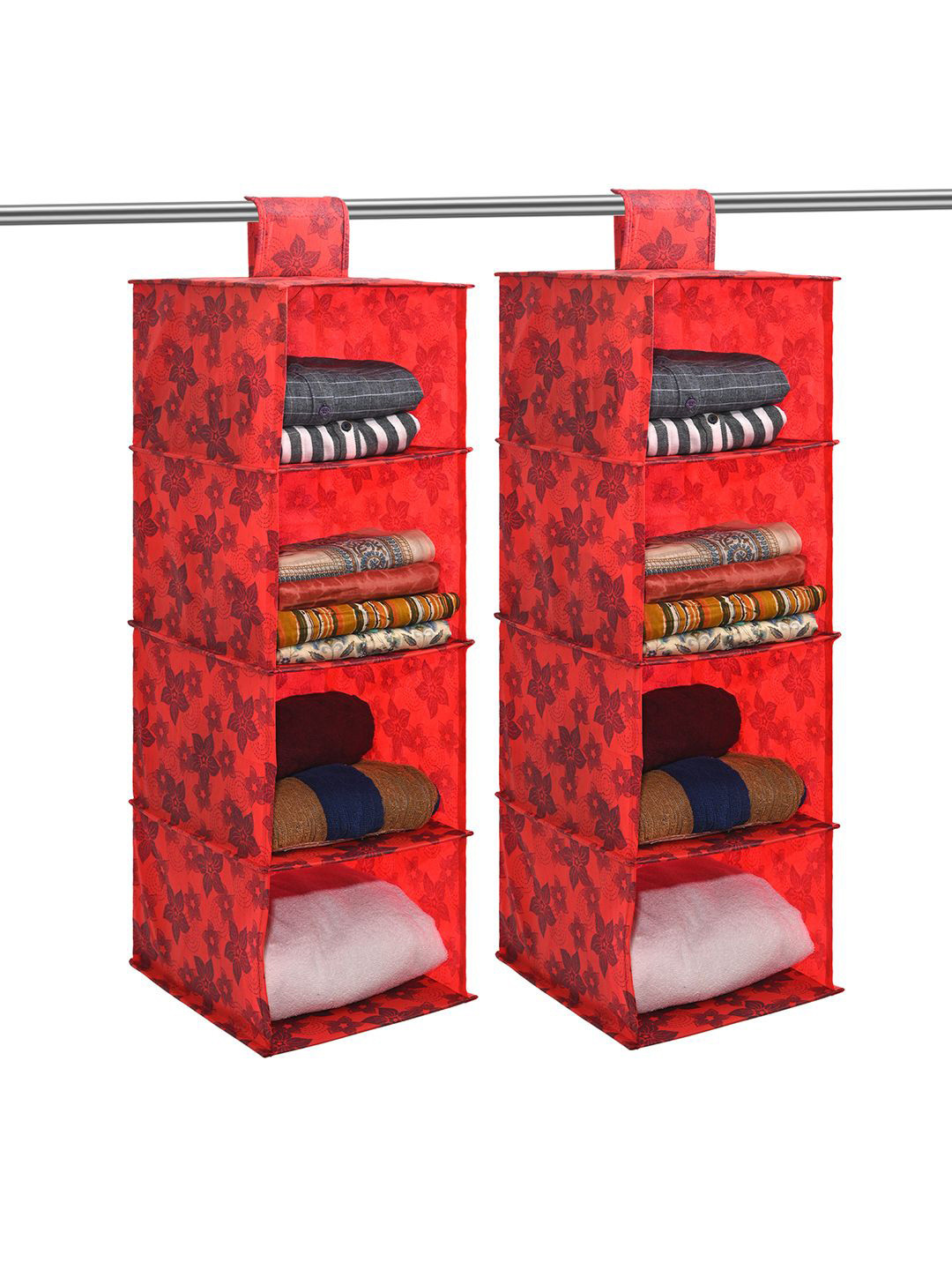 Kuber Industries 2 Pieces Red 4 Shelf Hanging Organisers