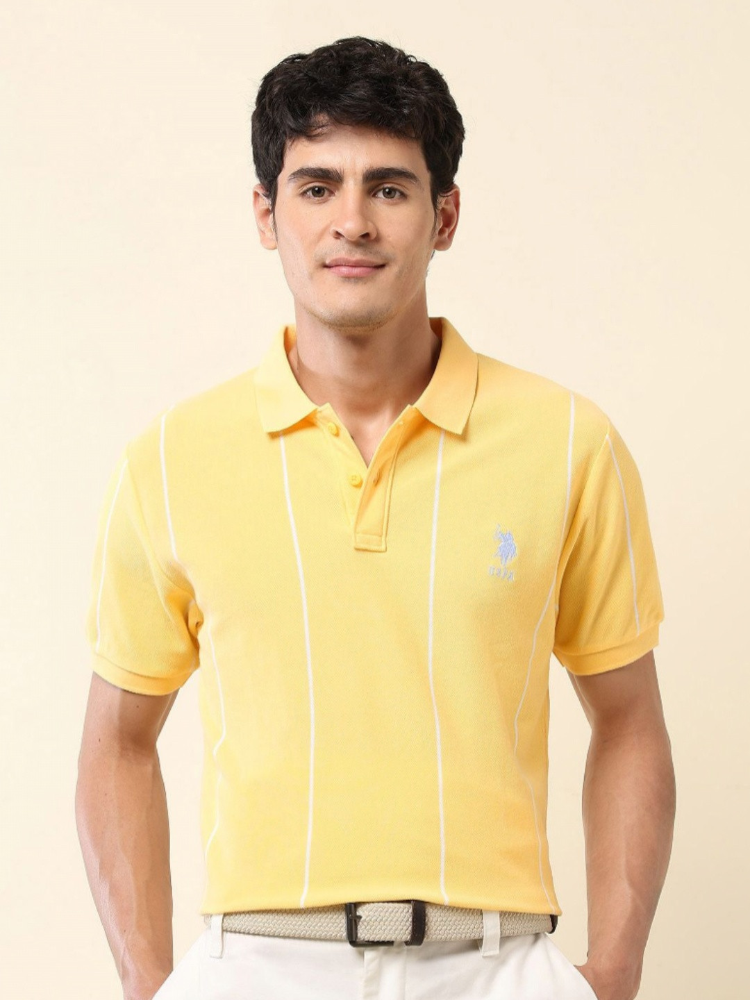 U.S. Polo Assn. Summer Splash Striped Polo Collar Pure Cotton Slim Fit T-shirt