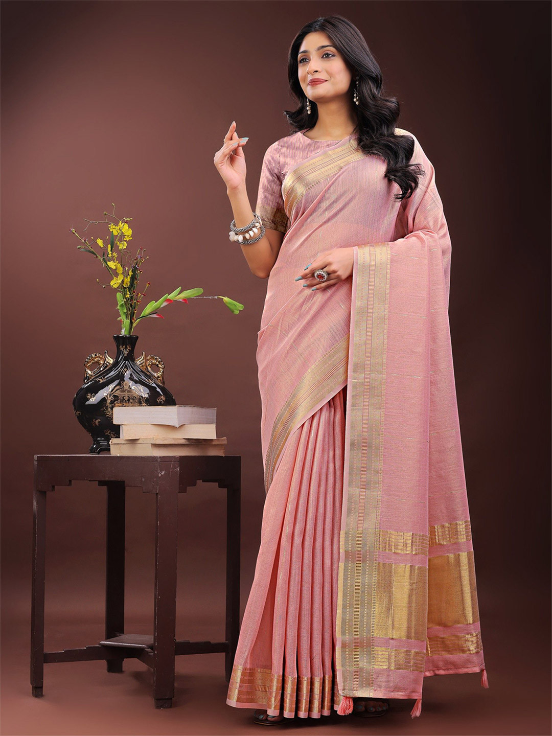 LeeliPeeri Designer Women Woven Design Zari Maheswari Organza Saree