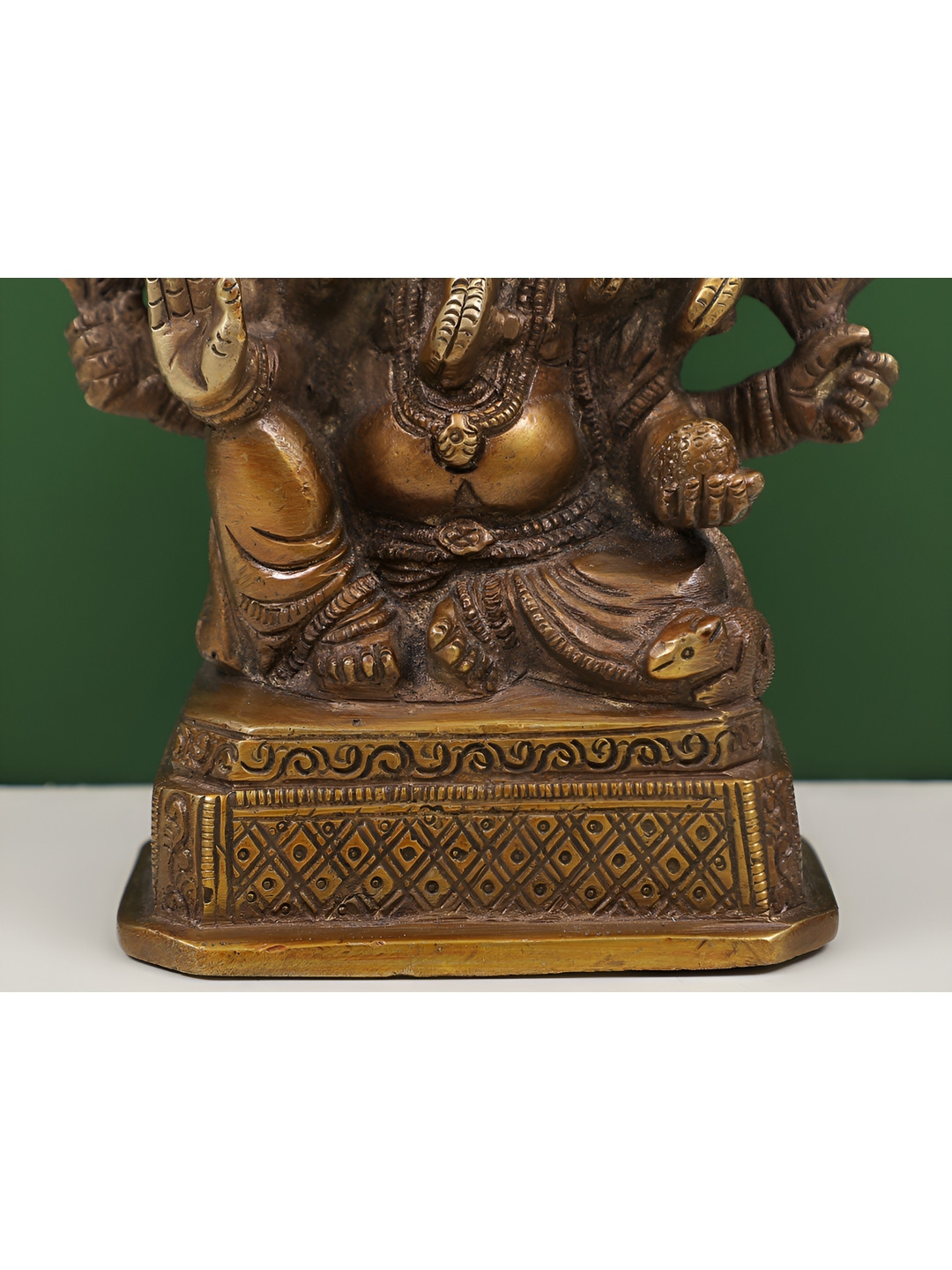Exotic India Panch Mukhi Ganesha Gold Brass Metallic Prayer Room Small Showpiece - 4.5 Inches