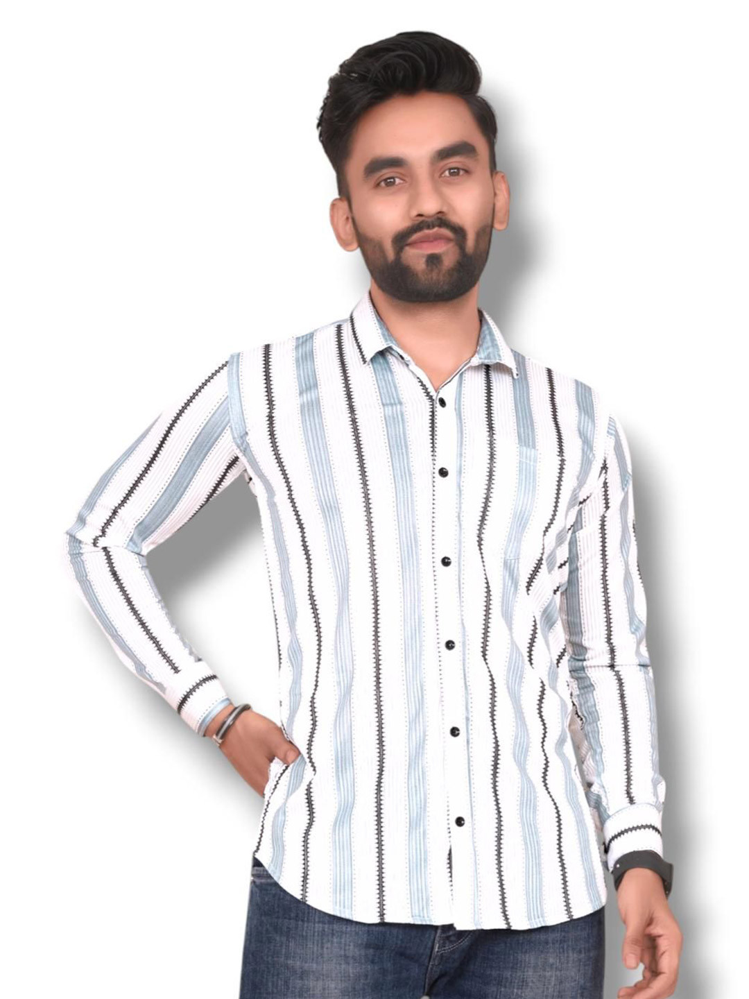 HKV FASHION Striped Spread Collar Cotton Shirt