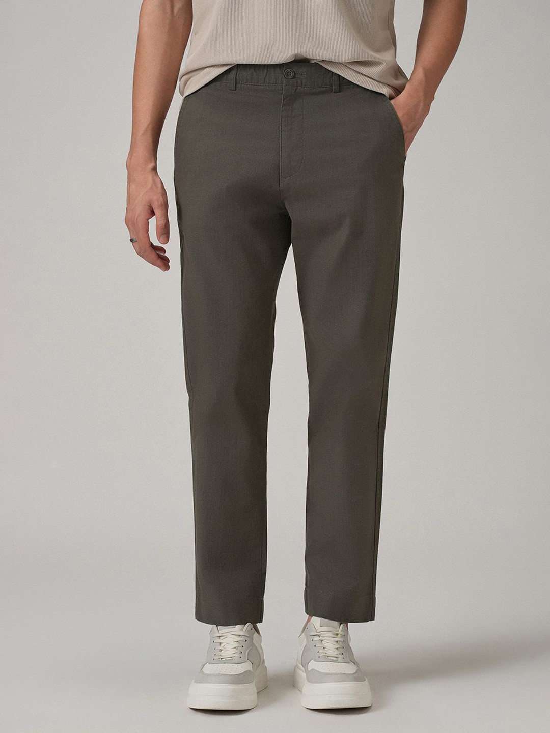 Banana Club Men Regular Fit Dark Grey Cotton Trousers