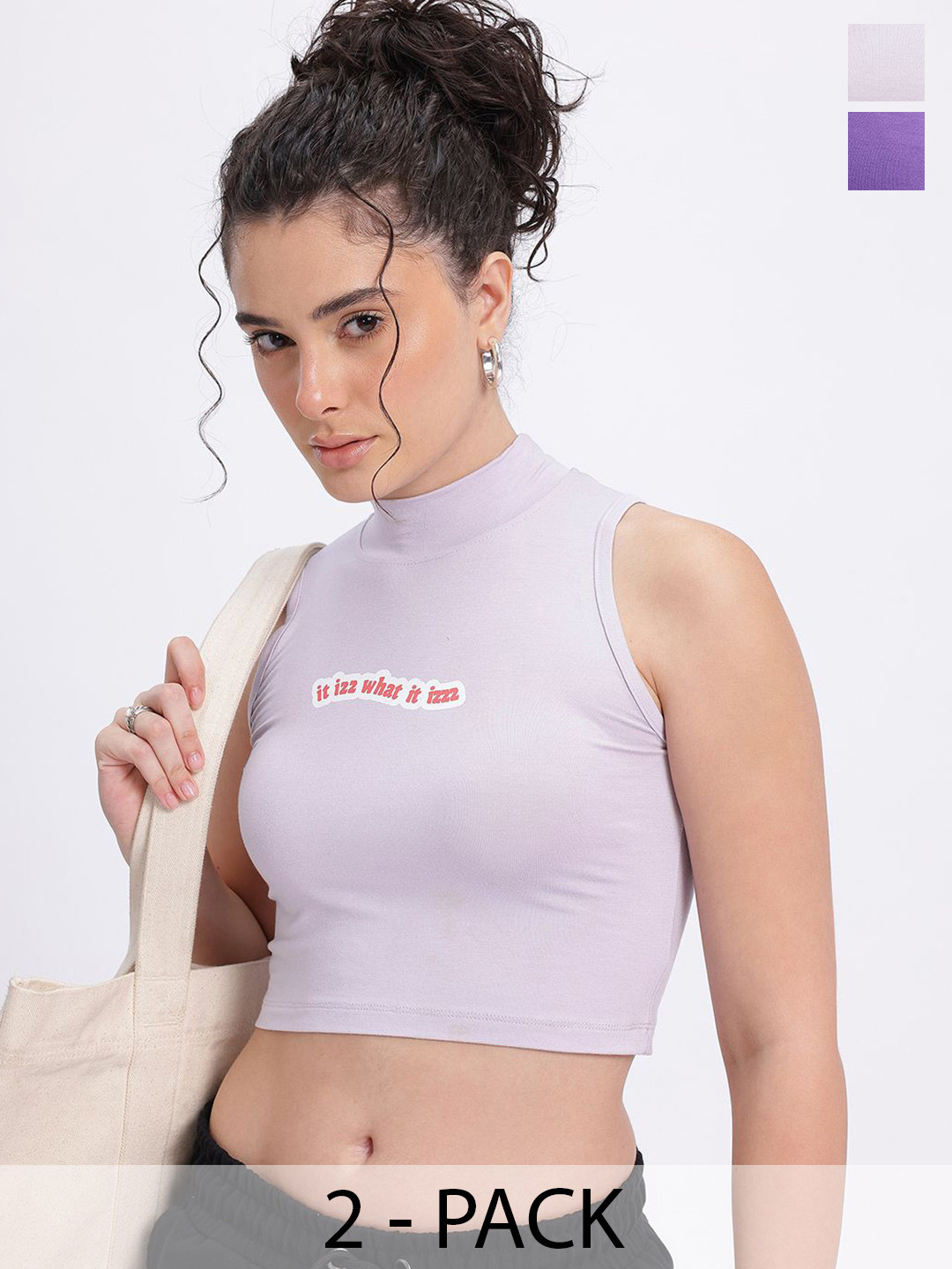 SZN Women Pack Of 2 Graphic Printed Tank Crop Tops