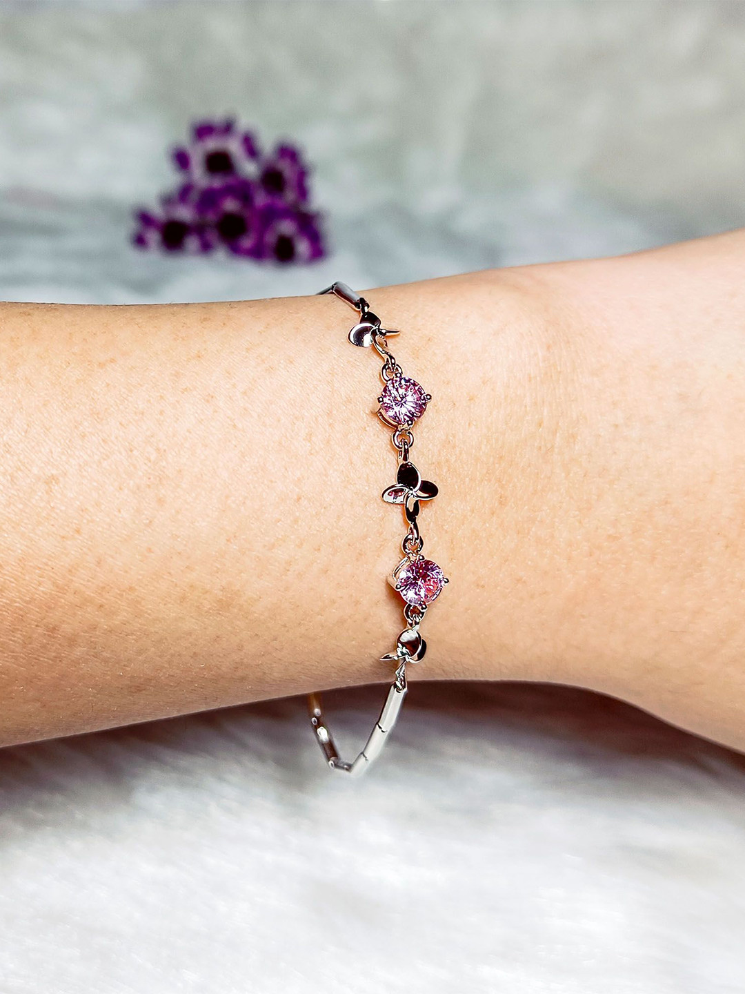 INARI SHINES Women 925 Silver Bouquet Bracelet with Pink Zircons