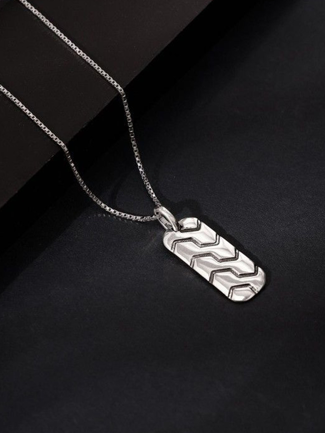 AGARWALPRODUCT Silver Plated Oxidized Geometric Pendant With Chain