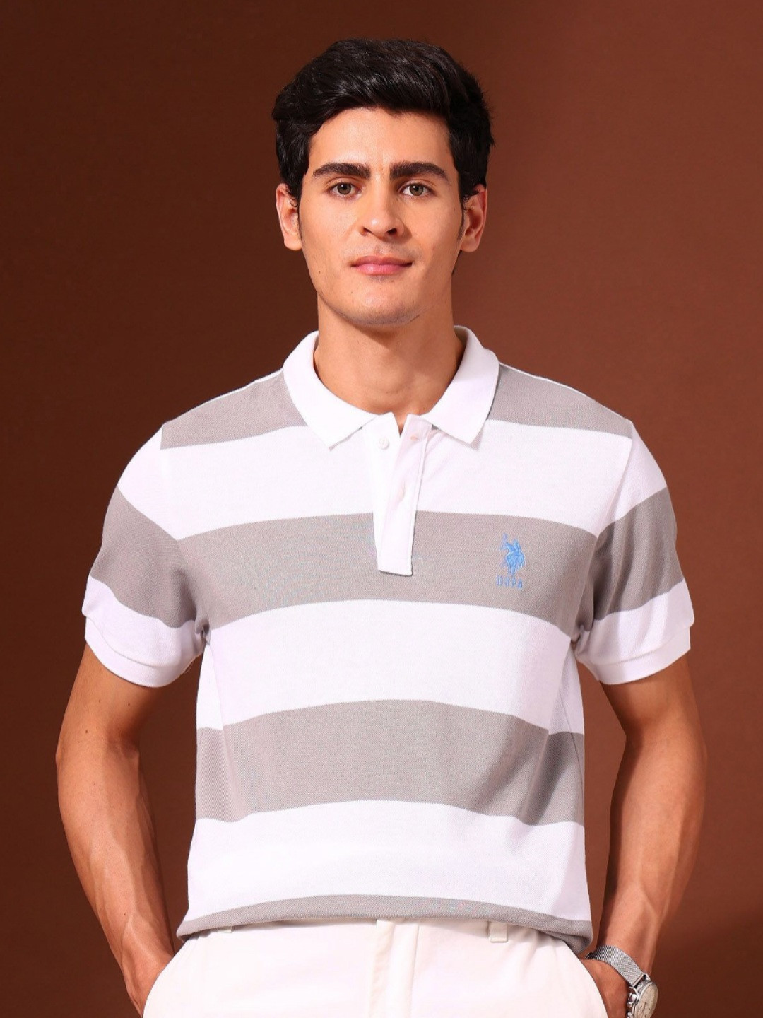 U.S. Polo Assn. Men Horizontal Striped Work and Wander Polo Collar Cotton T-shirt