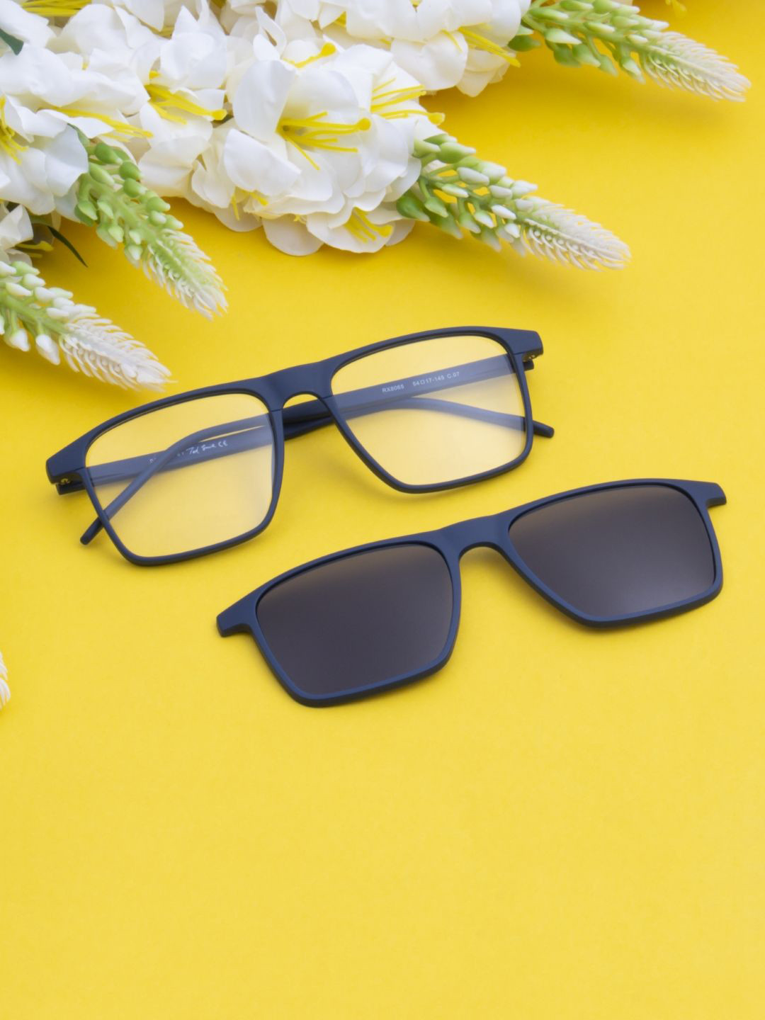 Ted Smith Unisex Blue Square Clip On Frames Clip On Sunglasses With Polarized Lens