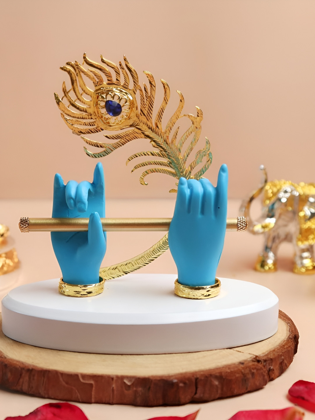 The Spiritual Living Krishna Hand with Flute Blue Polyresin Matte Prayer Room Small Showpiece - 4 Inches