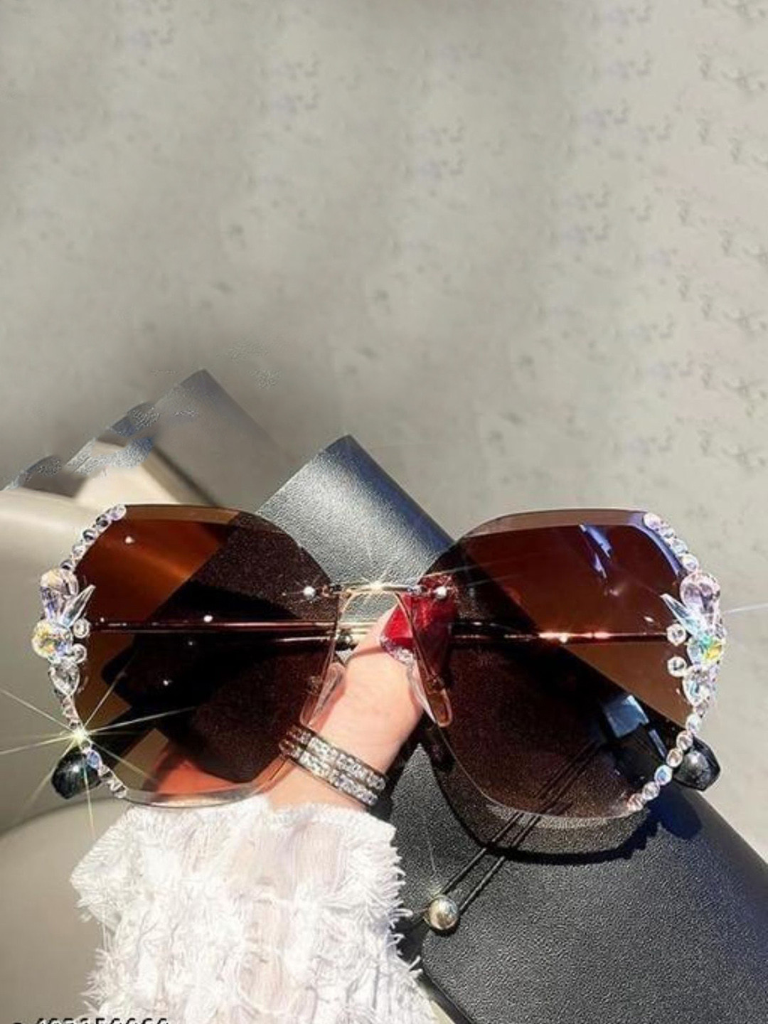 Fashion U Turn Unisex Embellished Oversized Sunglasses with UV Protection Joyhillpurple