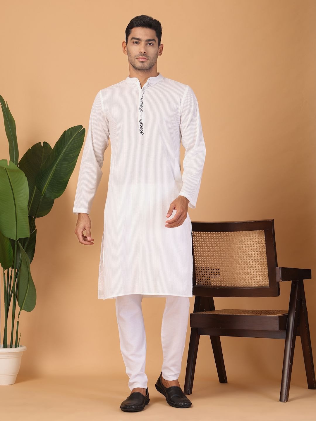 JAPER KURTI Men Striped Festive Cotton Straight Kurtas