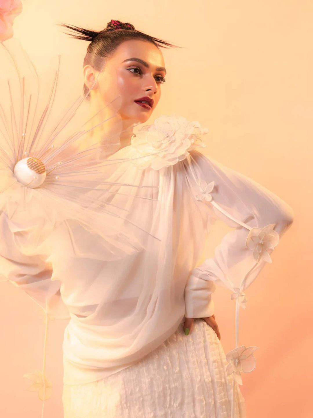 FIRKI Women Solid Layered Off-Shoulder White Top