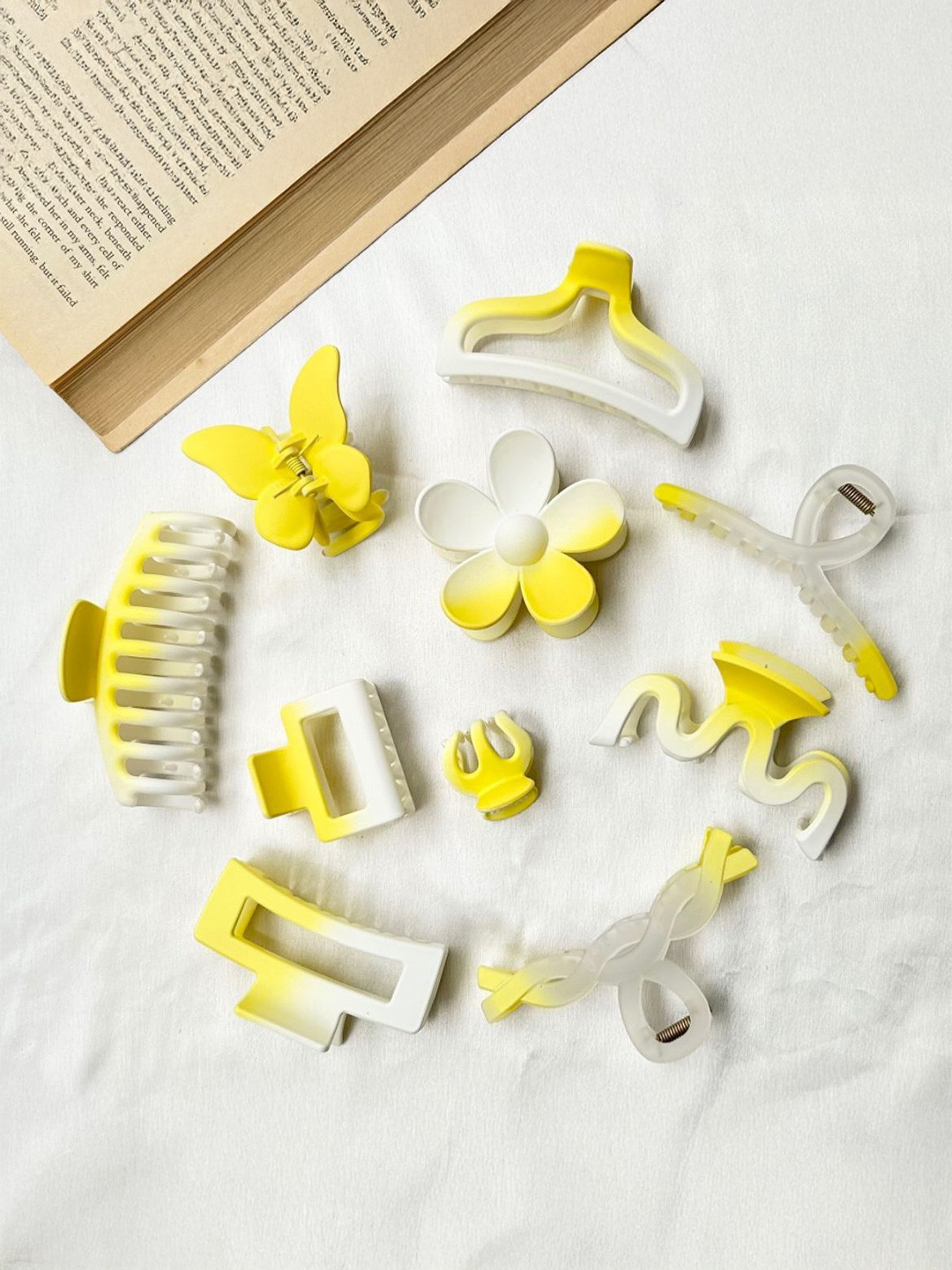 Radhya Set Of 10 Yellow Gradient Matte Finish Hair Claws