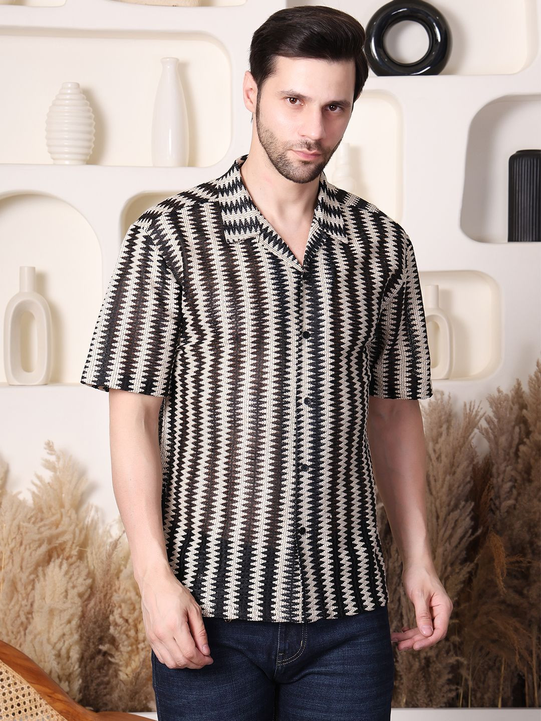 ZYNG Men Regular Fit Semi Sheer Vertical Stripes Casual Shirt