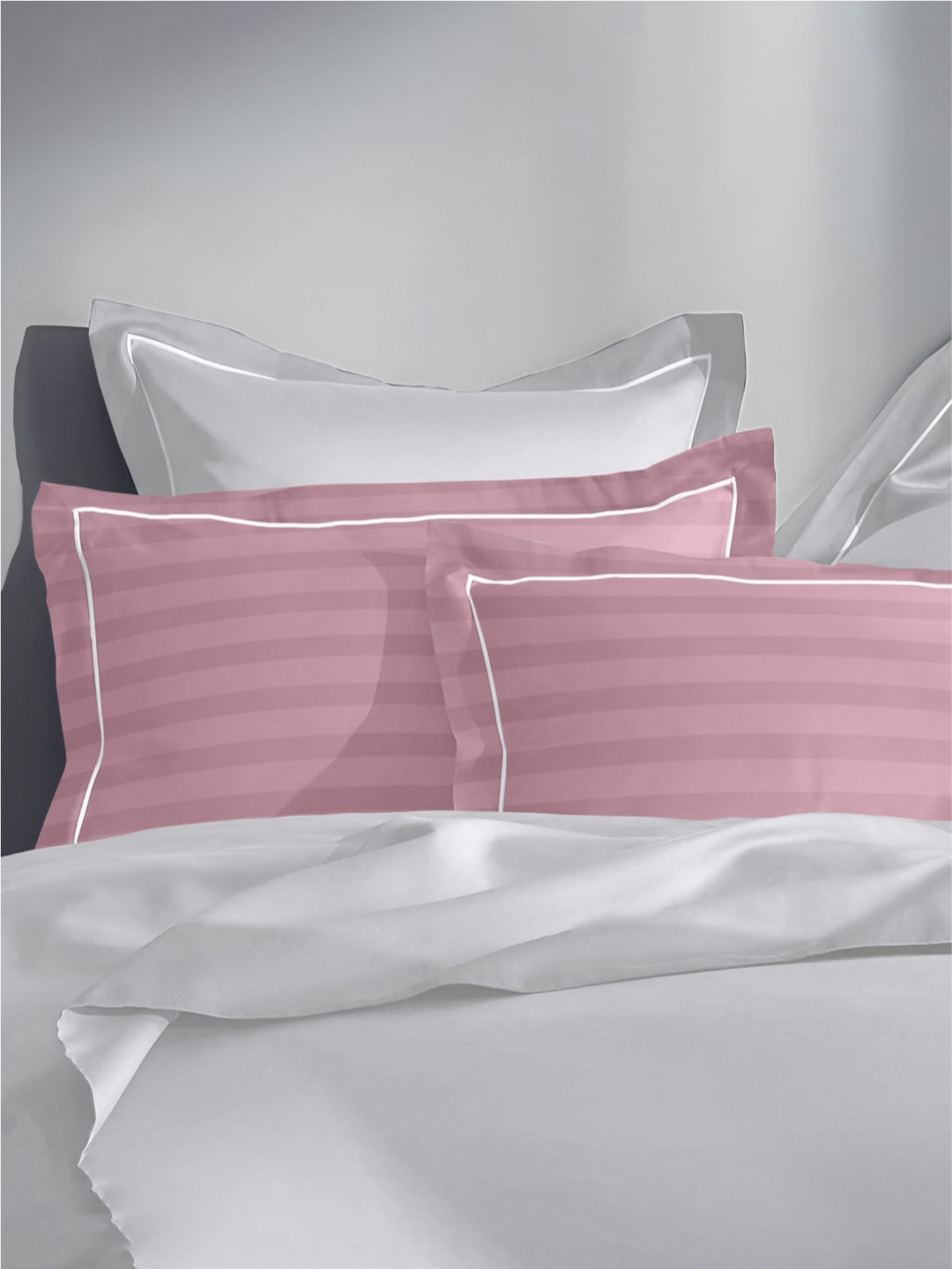 Enchant Home Rose 2 Pieces Striped Pure Cotton Rectangle Pillow Covers