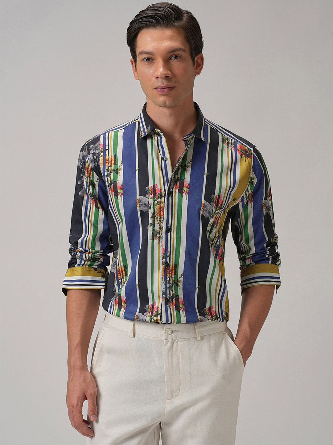 Banana Club Blossom Vertical Striped Classic Slim Fit Shirt