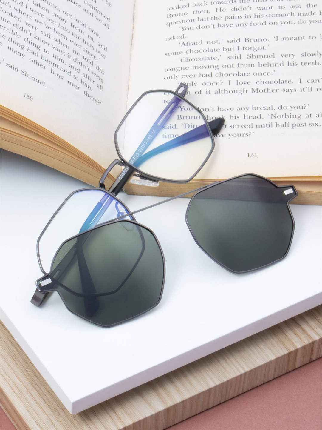 Ted Smith Unisex Gunmetal-Green Hexogan Metal Clip On Frames Clip On Sunglasses With Polarized Lens