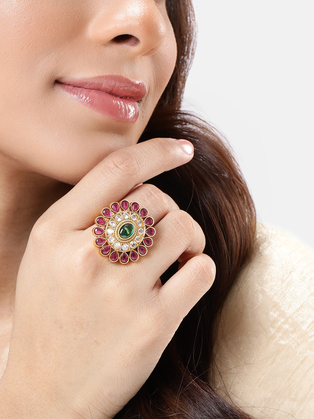 Peora Gold-Plated Crystal Finger Ring