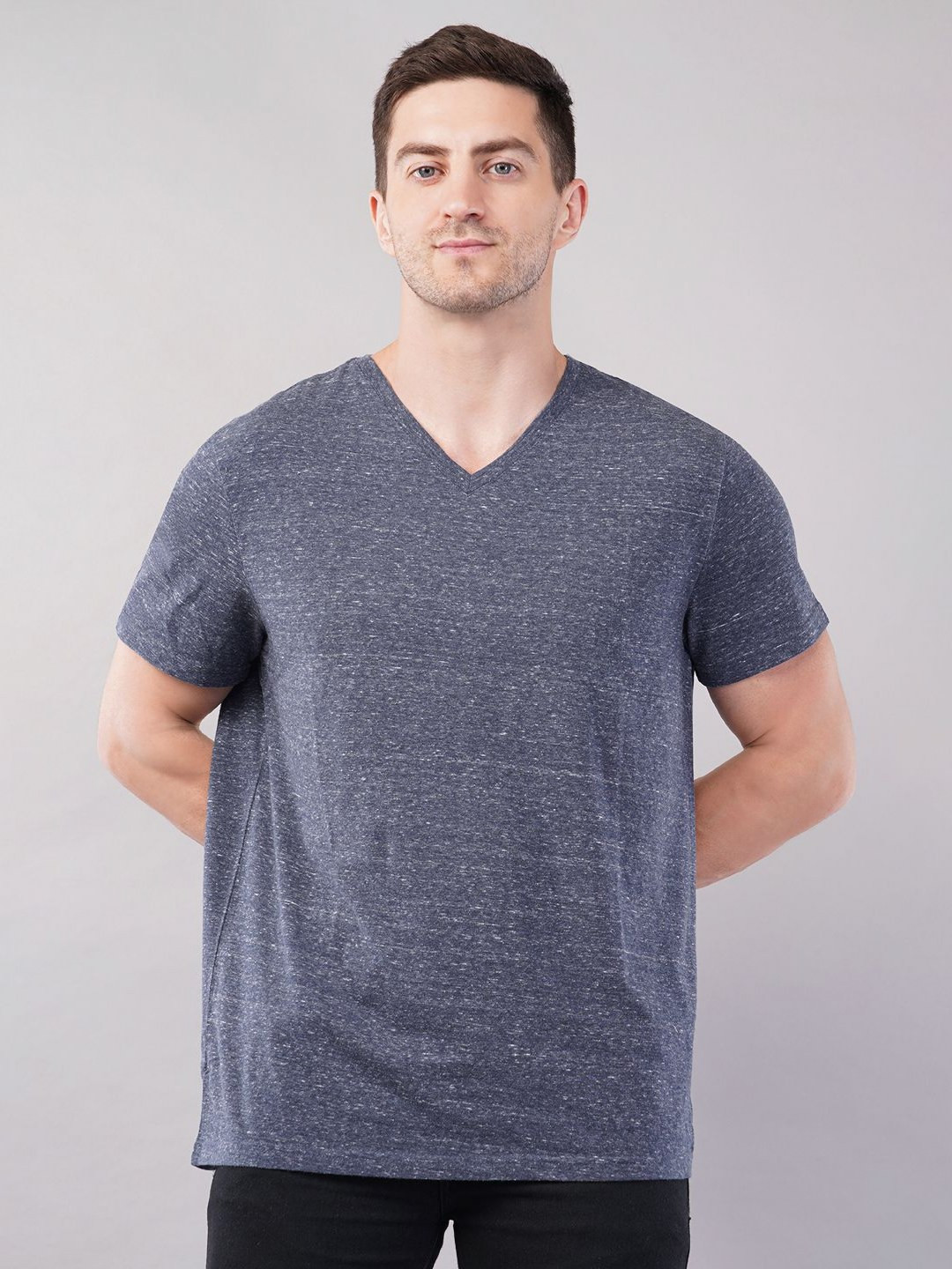 Purple State Men V-Neck Raw Edge T-shirt