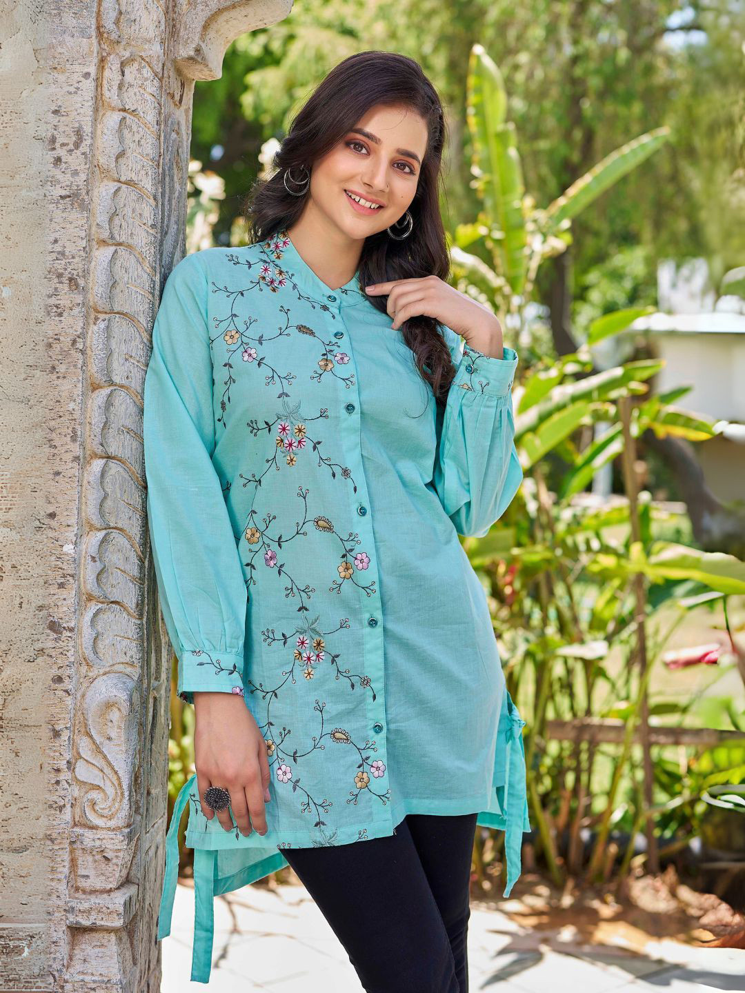 Moda Rapido Women Floral Embroidered Knee Length Dress