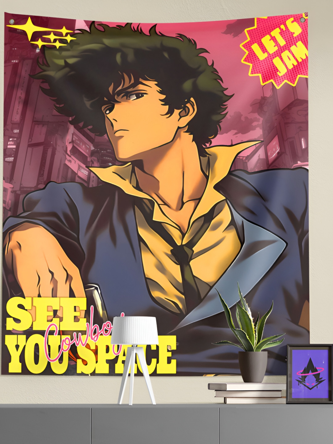 COMICSENSE Purple & Blue Space Cowboy Anime Printed Wall Hanging Tapestry