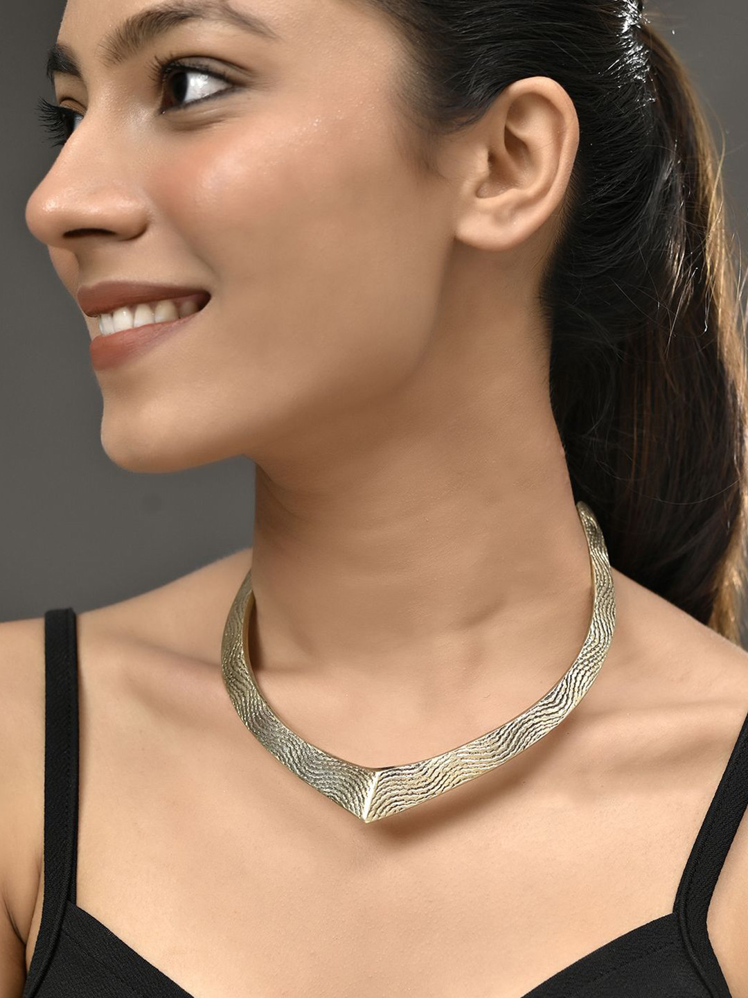 Silvermerc Designs Gold-Plated Textured V-Shaped Necklace