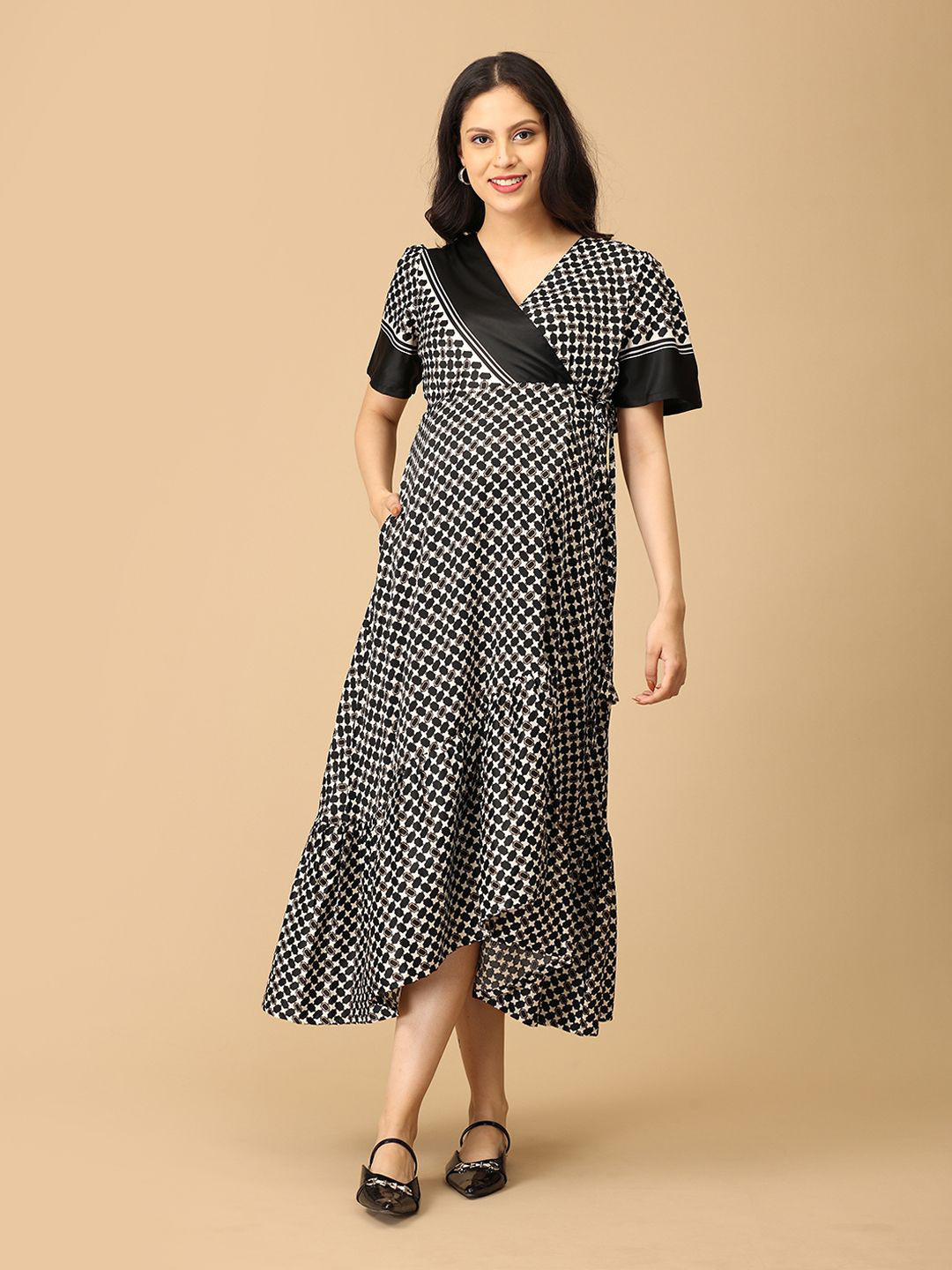 The Mom Store Polka Dot Print Maternity Midi Dress