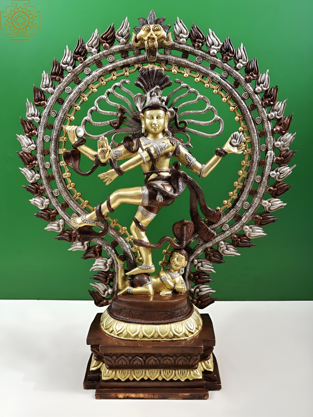 Exotic India Lord Shiva As Nataraja Brown Brass Metallic Prayer Room Hand Made Medium Showpiece - 28 Inches