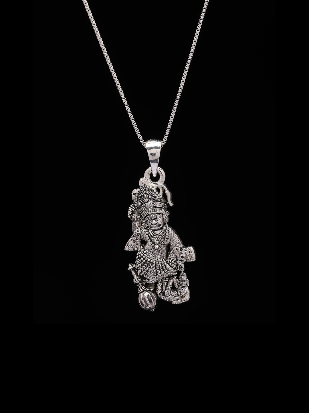 Exotic India Sterling Silver Shree Kashtabhanjan Hanuman Pendant