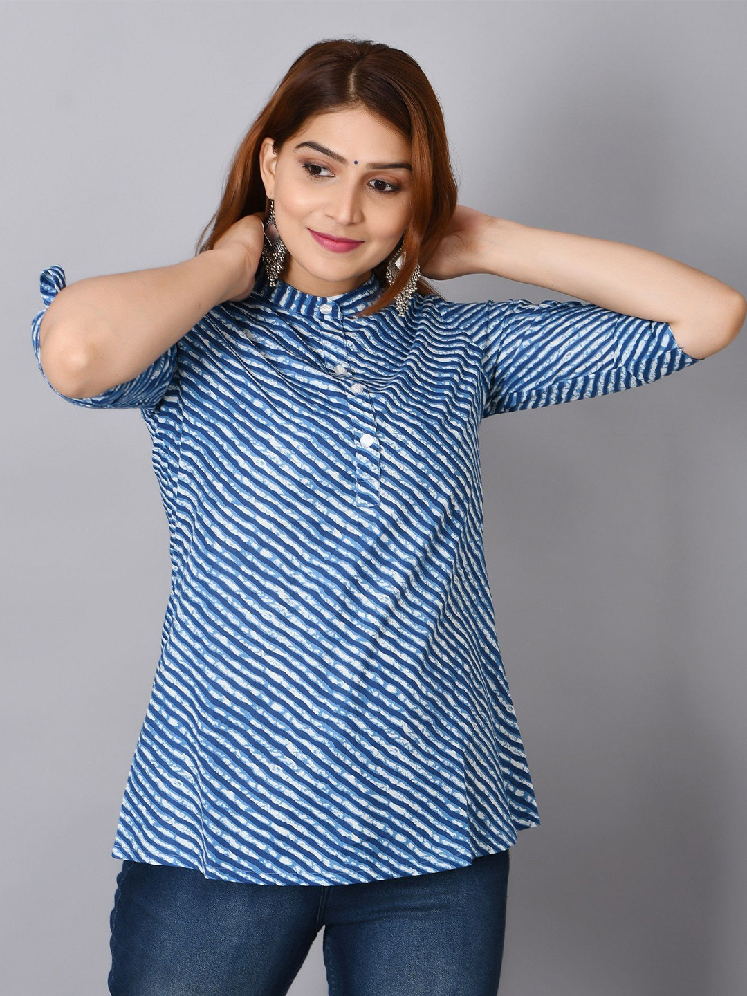 Billion Women Bandhani Printed Shirt Collar Pure Cotton Kurti