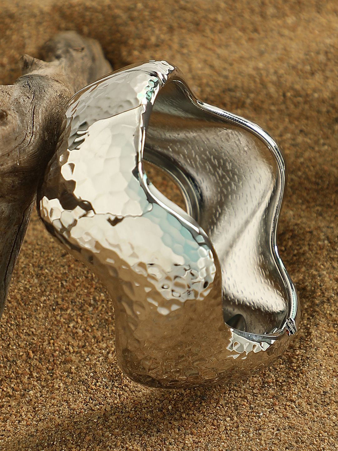 SOHI Silver-Plated The Dented-Wave Bangle-Style Bracelet