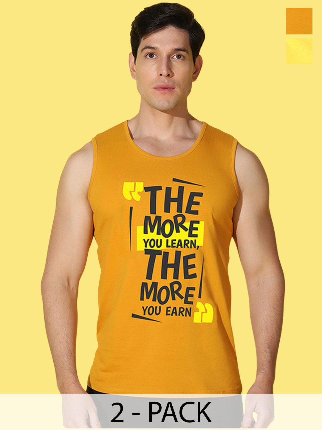 WOOSTRO Pack Of 2 Printed Gym Vests VWS26(MORE YELLOW)(MORE MUSTARD)