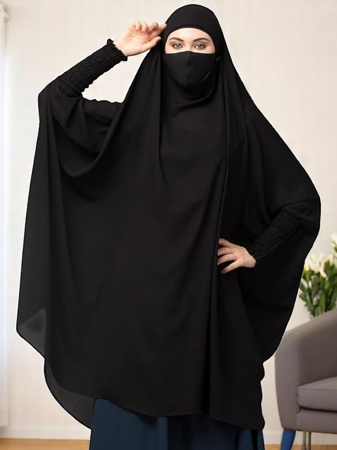 BASHARIYA Full-Size Khimar With Sleeves & Adjustable Mouthpiece
