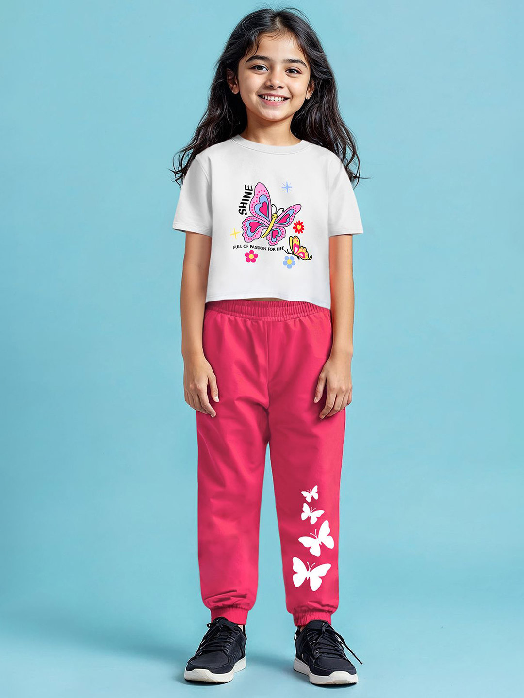 HERE&NOW Girls Round Neck Crop Top With Jogger