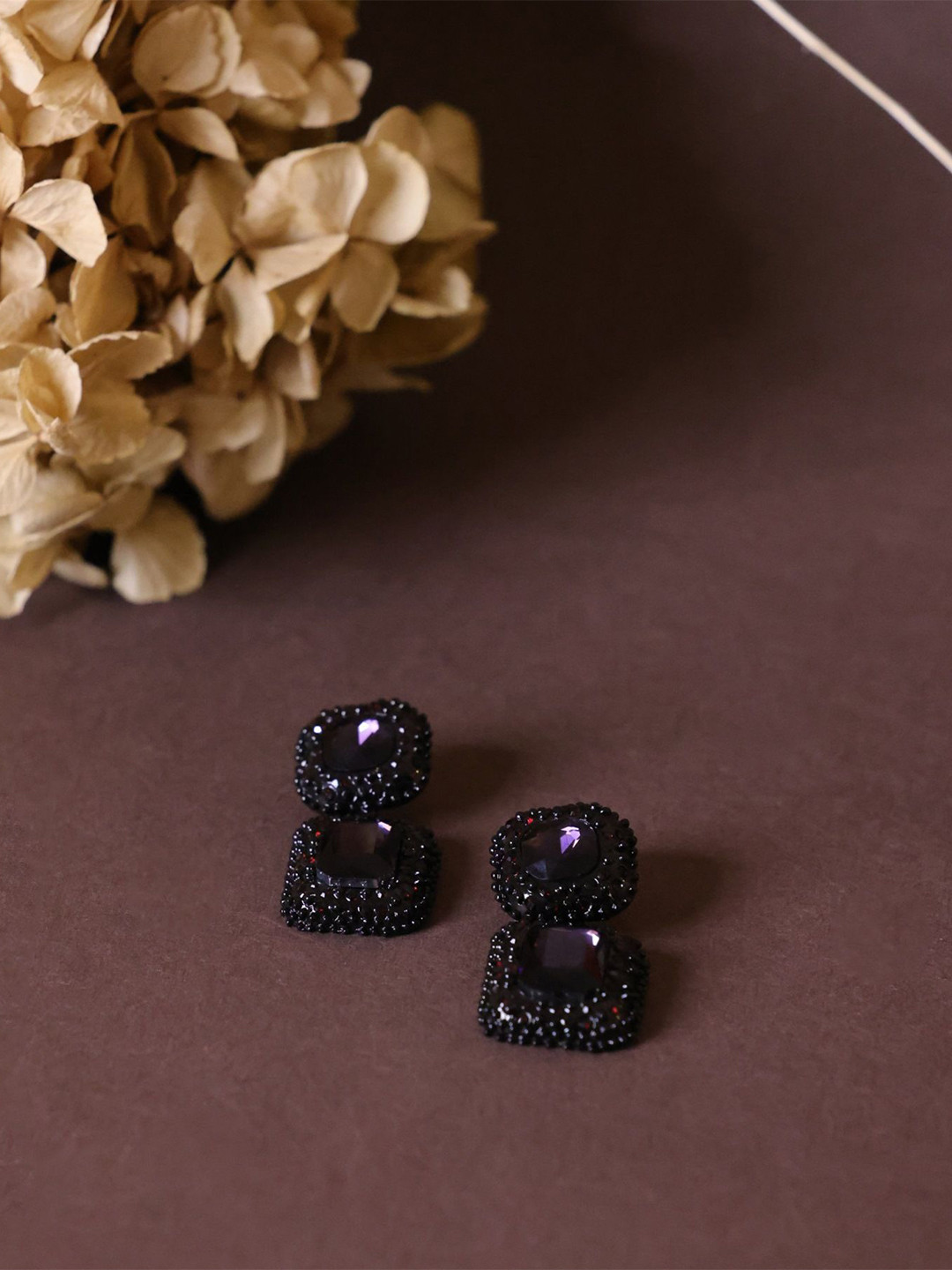 Senshi Artificial Stones Studded Square Shaped Drop Earrings