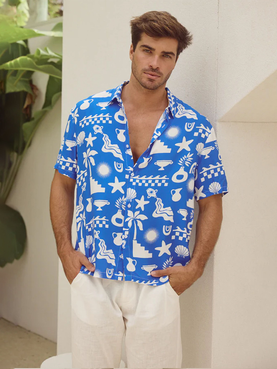 ZYNG Blue Abstract Printed Regular Fit Casual Shirt