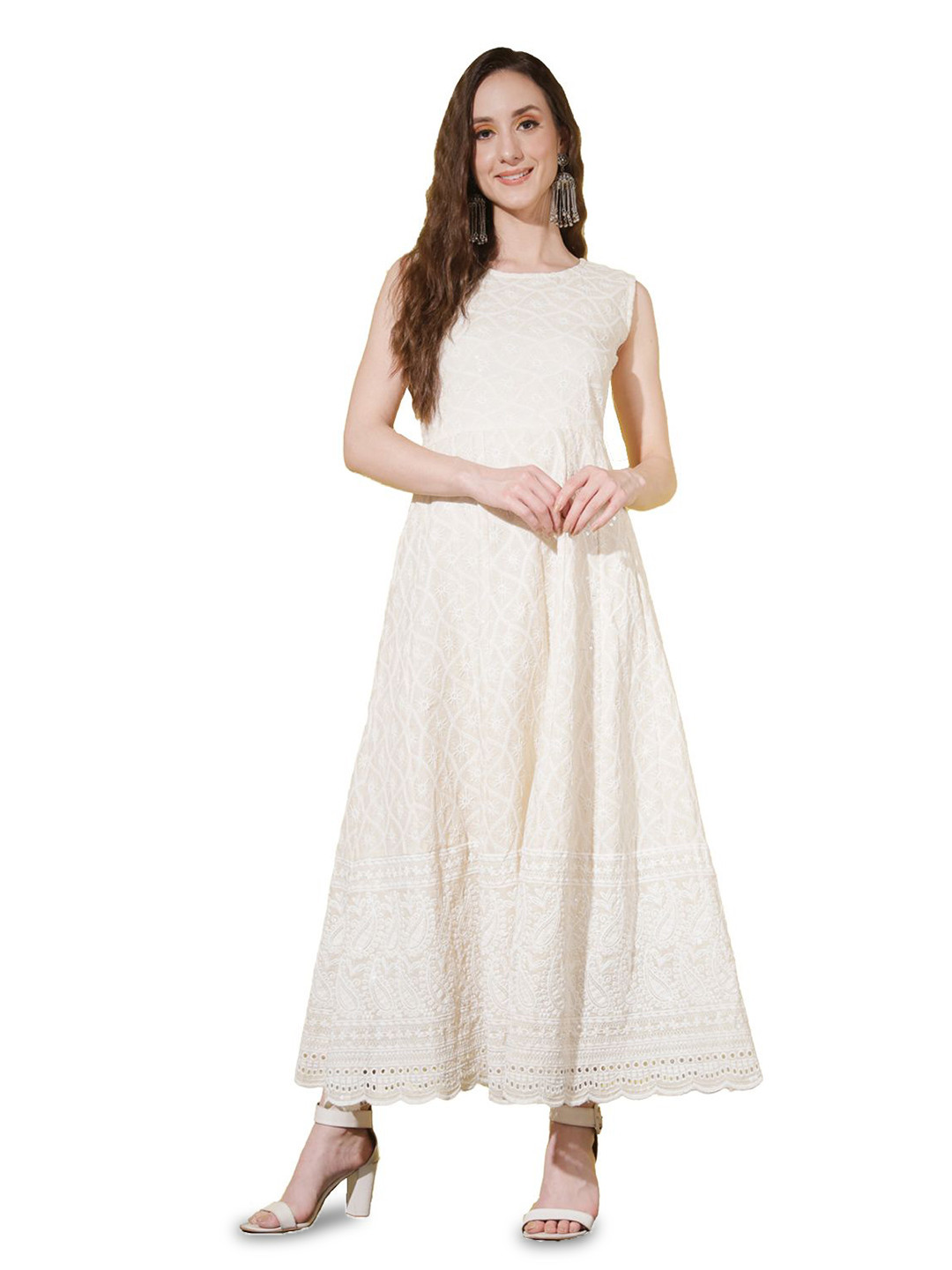 KAYRAAH Women Embroidered Cotton A-Line Maxi Dress
