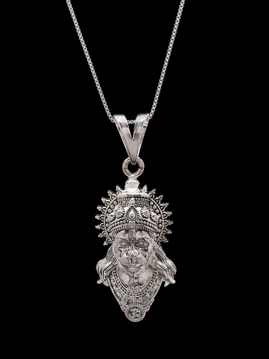 Exotic India Sterling Silver Contemporary Lord Hanuman Face Pendant