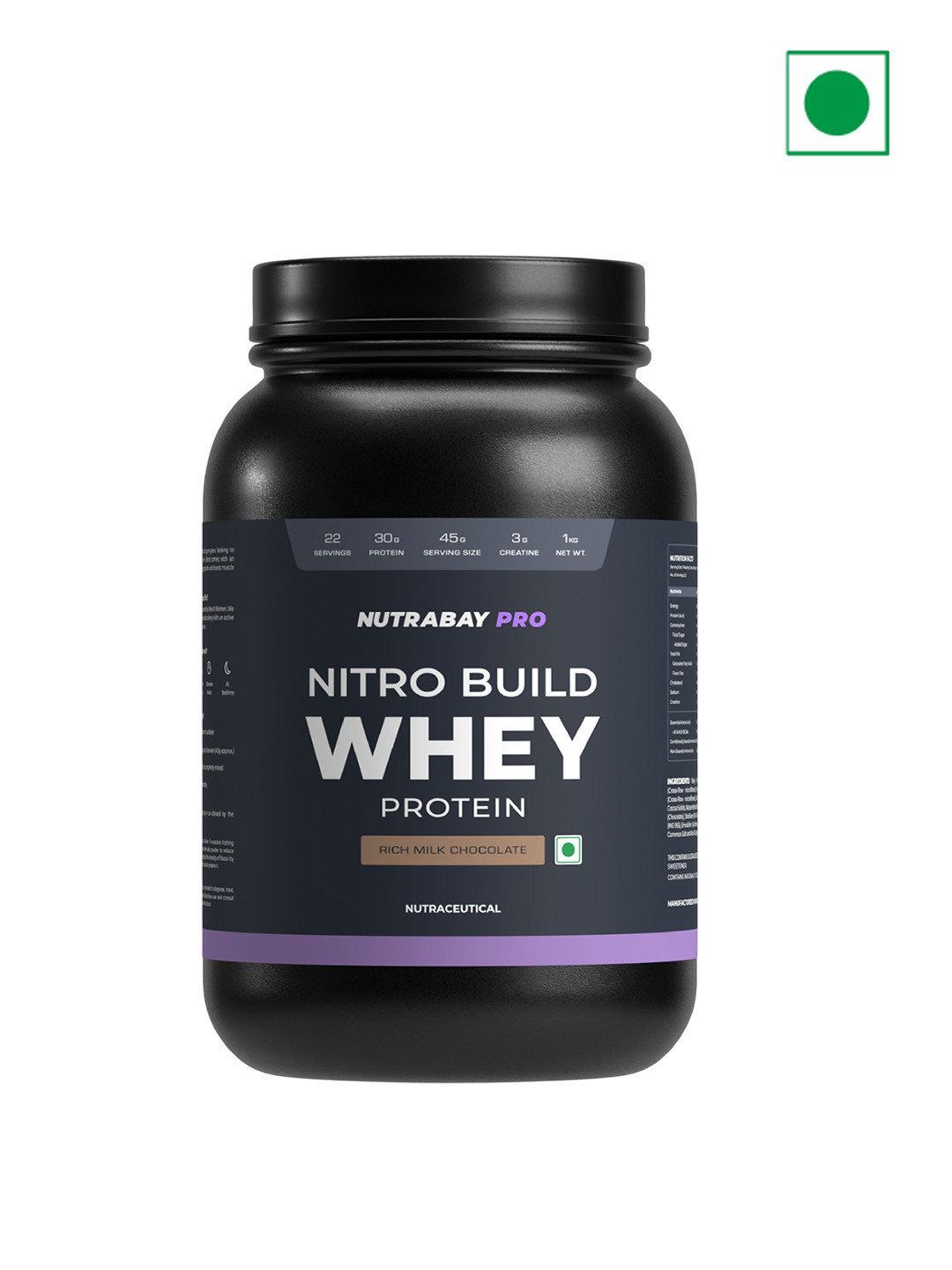 Nutrabay Pro Nitro Build Whey Protein- 1Kg- Rich Milk Chocolate