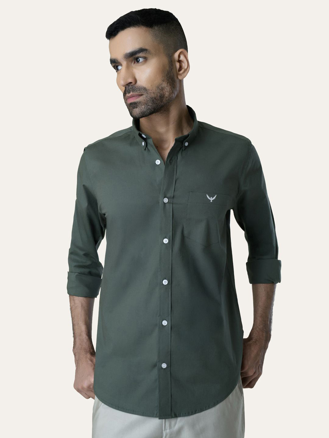 PERCH Bottle Cotton Long Sleeves Slim Fit Shirt