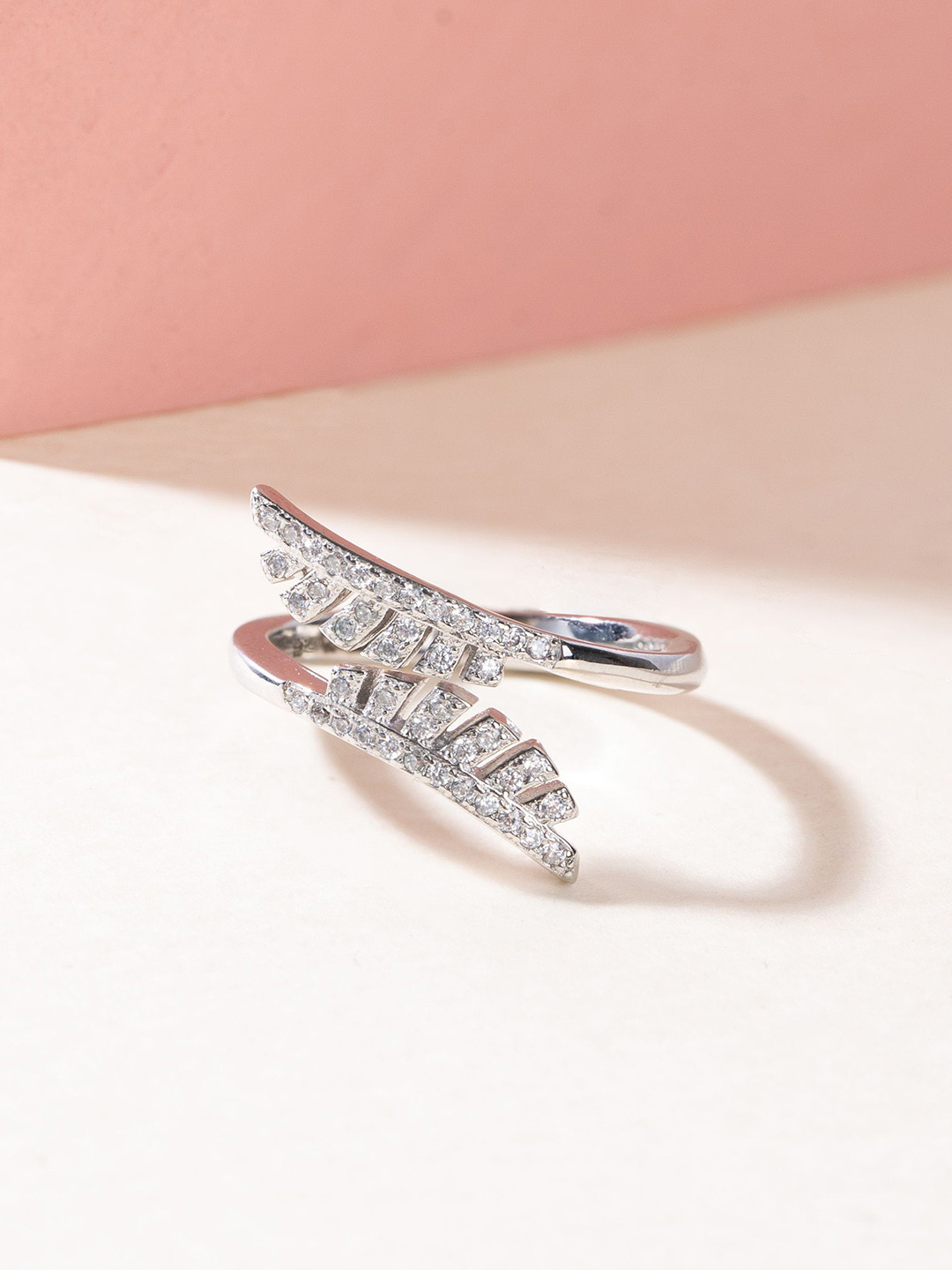 GLYTERS Sterling Silver Rhodium-Plated Free Bird Ring