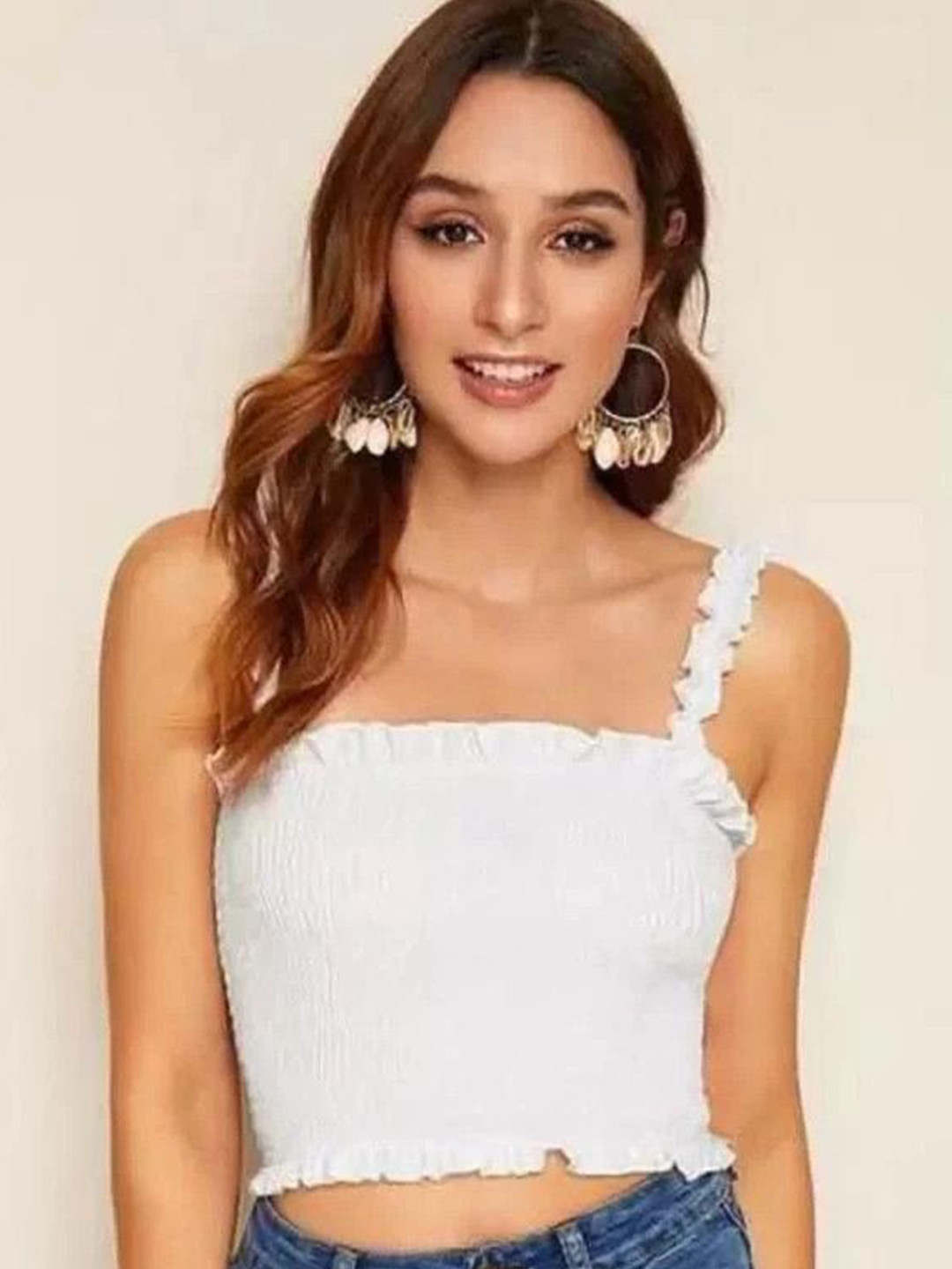 VYMO Women Smocked Crop Top
