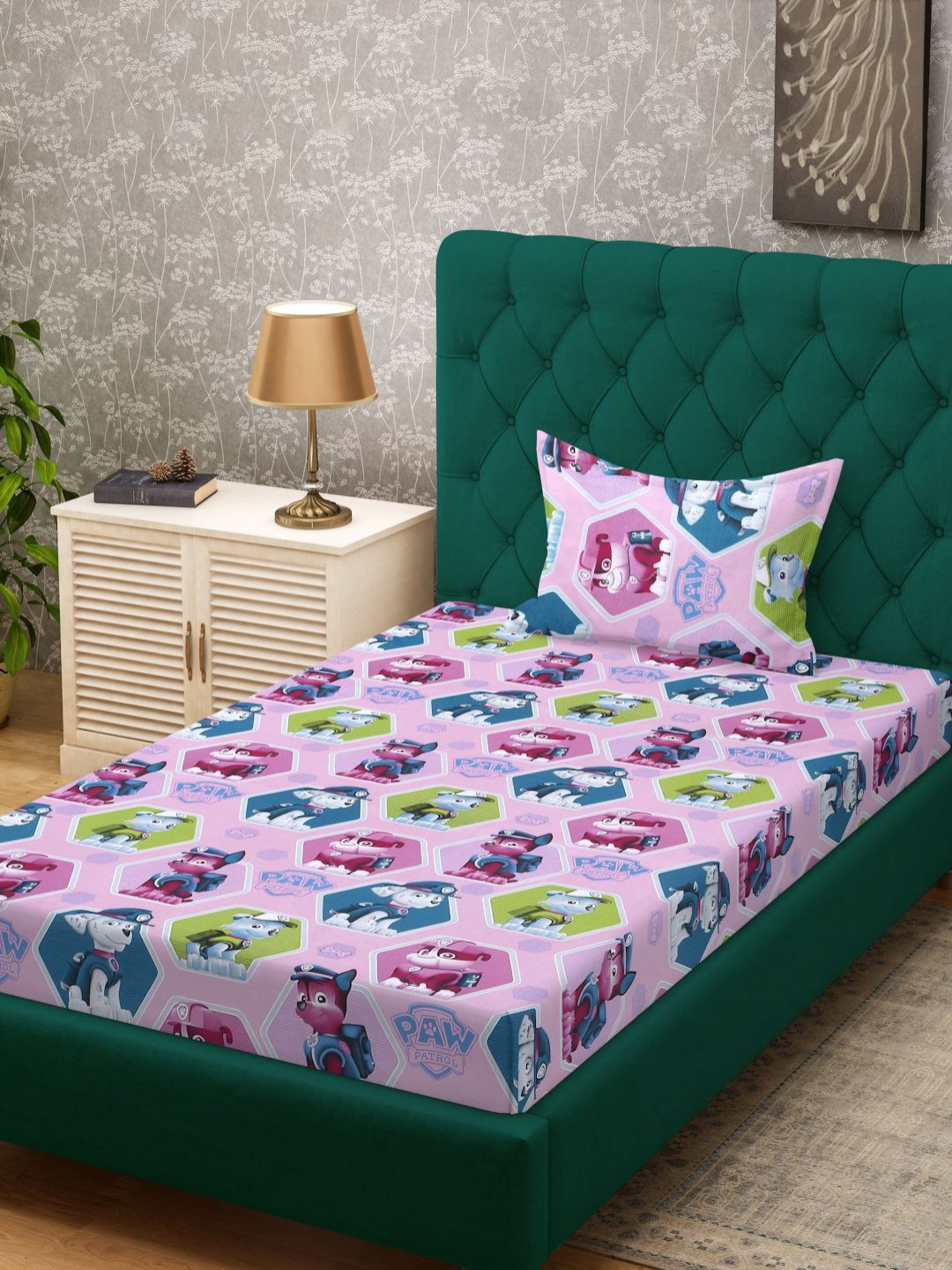 KLOTTHE Purple Cartoon Characters Pure Cotton 400 TC Single Superfine Bedsheet with a Pillow Cover-89 x 59 inches