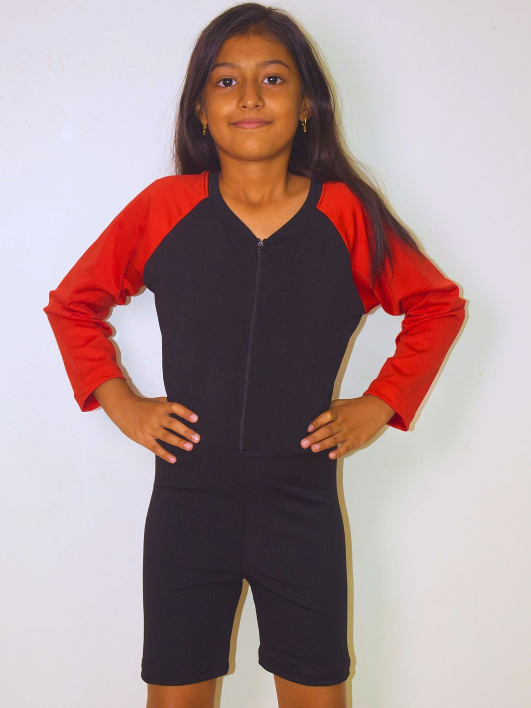 Aqua Holic Girls Colourblocked Leg Suit