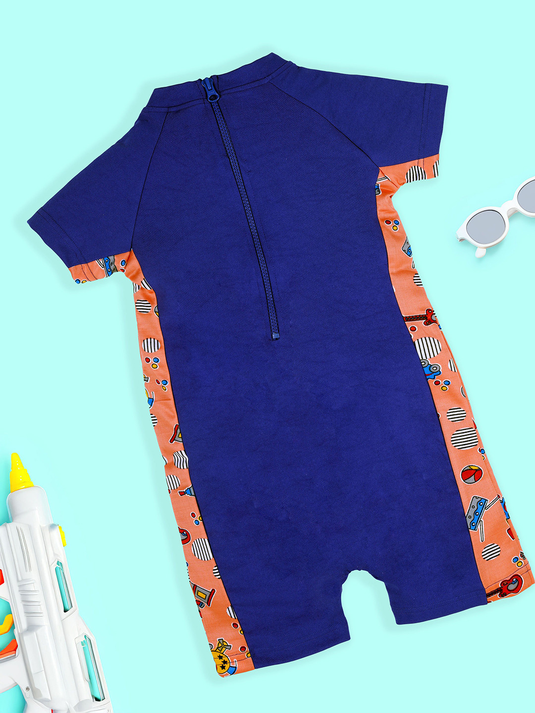 KiddoPanti Kids Printed Half Sleeve Mid Thigh Length Cut & Sew Swim Legsuit
