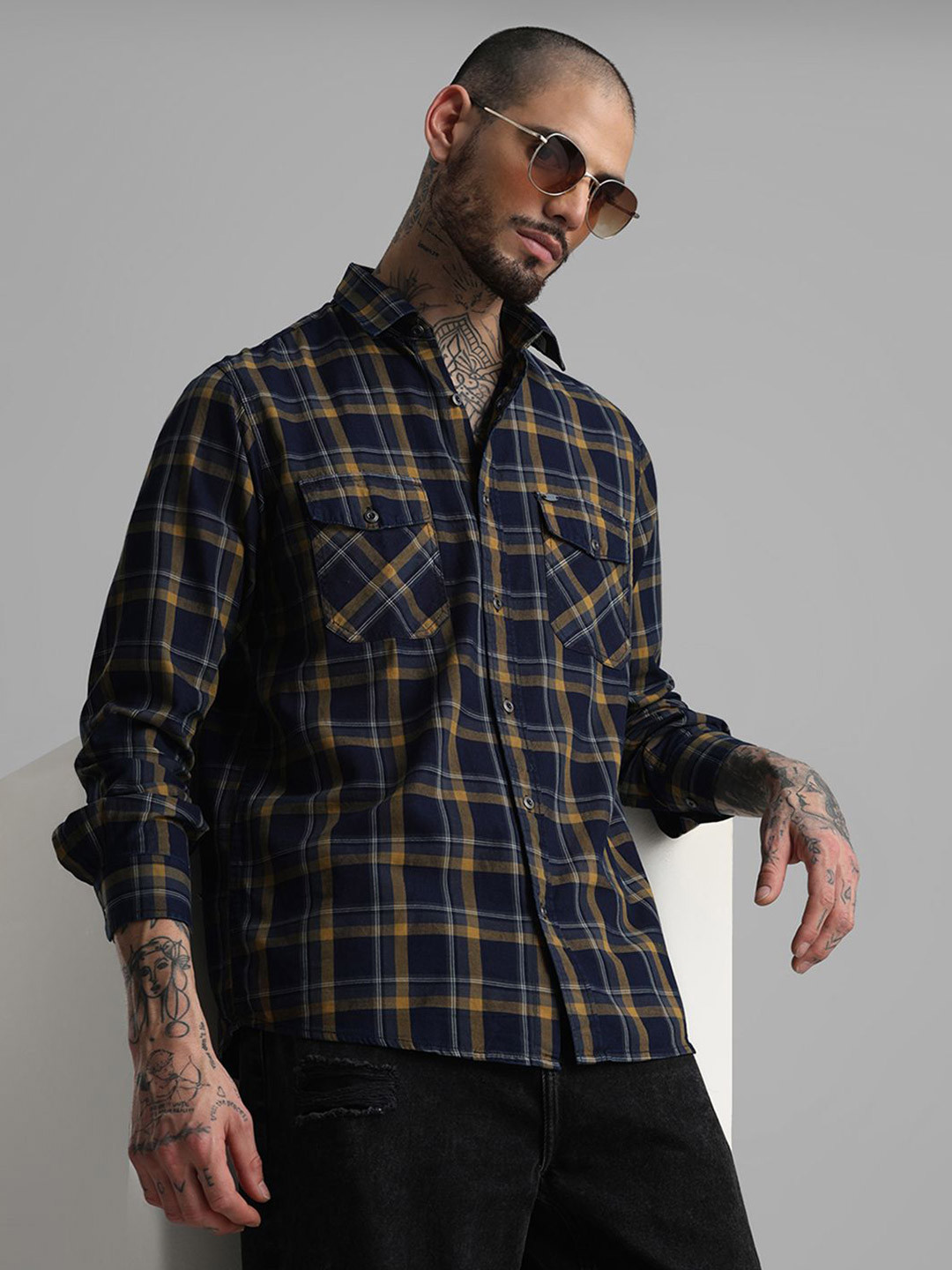 Klub Fox Men Smart Slim Fit Tartan Checks Opaque Checked Casual Shirt